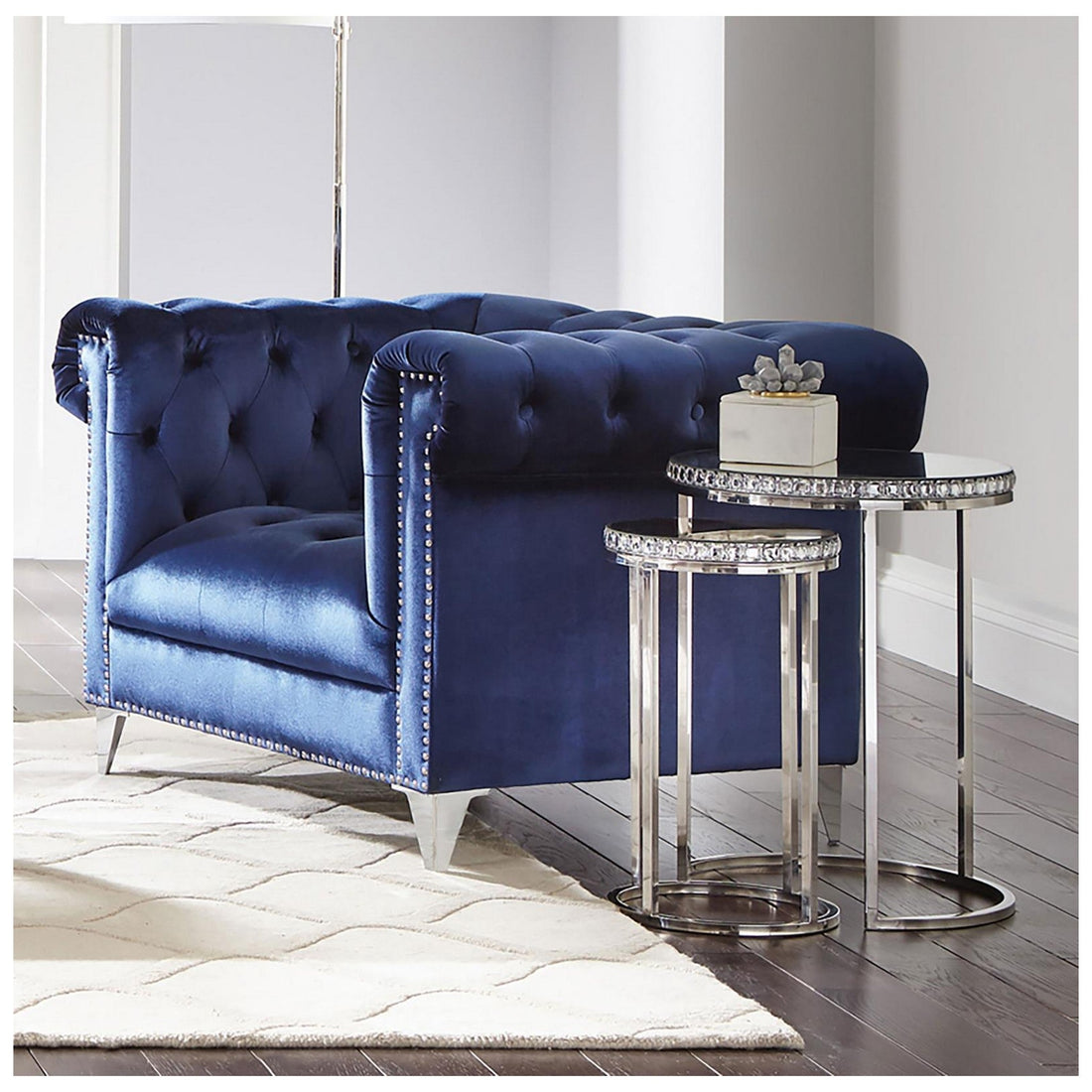 Bleker Tufted Tuxedo Arm Chair Blue 509483
