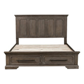 (3) QN BED W/ FTBD STRG, DISTRS DARK OAK 5438-1*