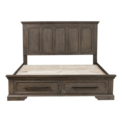 (3) QN BED W/ FTBD STRG, DISTRS DARK OAK 5438-1*