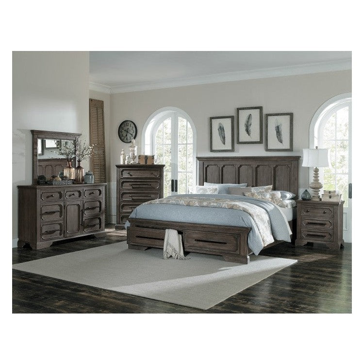 (3) CK BED W/ FTBD STRG, DISTRS DARK OAK 5438K-1CK*