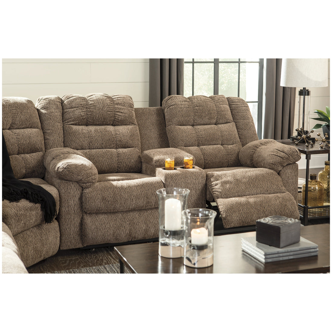 Workhorse Reclining Loveseat with Console Ash-5840194