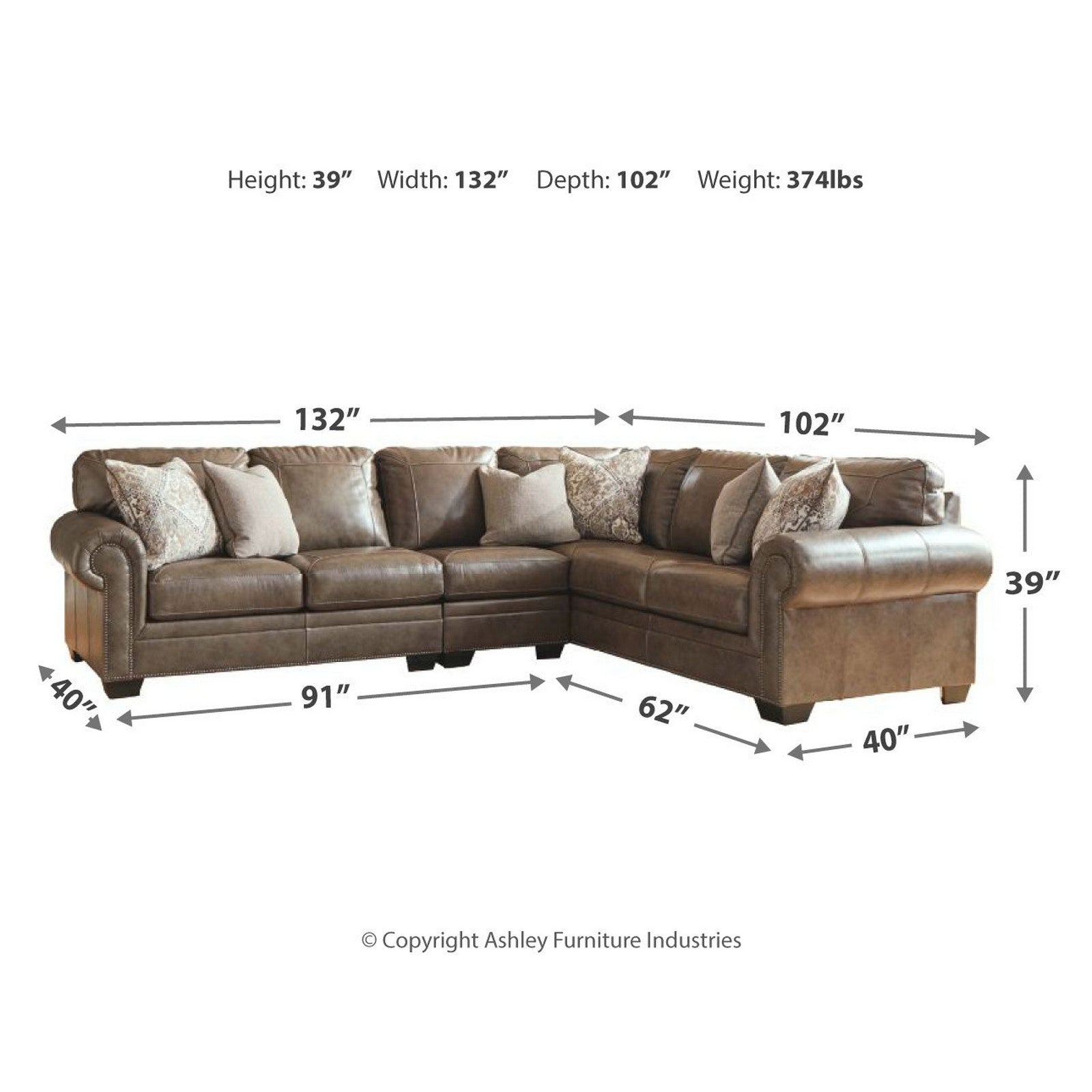 Roleson 3-Piece Sectional Ash-58703S4