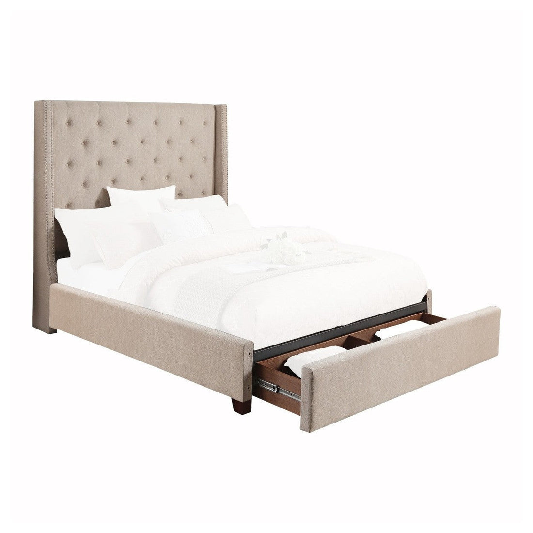 (3) FULL BED W/STORAGE DRAWER, BEIGE FABRIC 5877FBE-1DW*