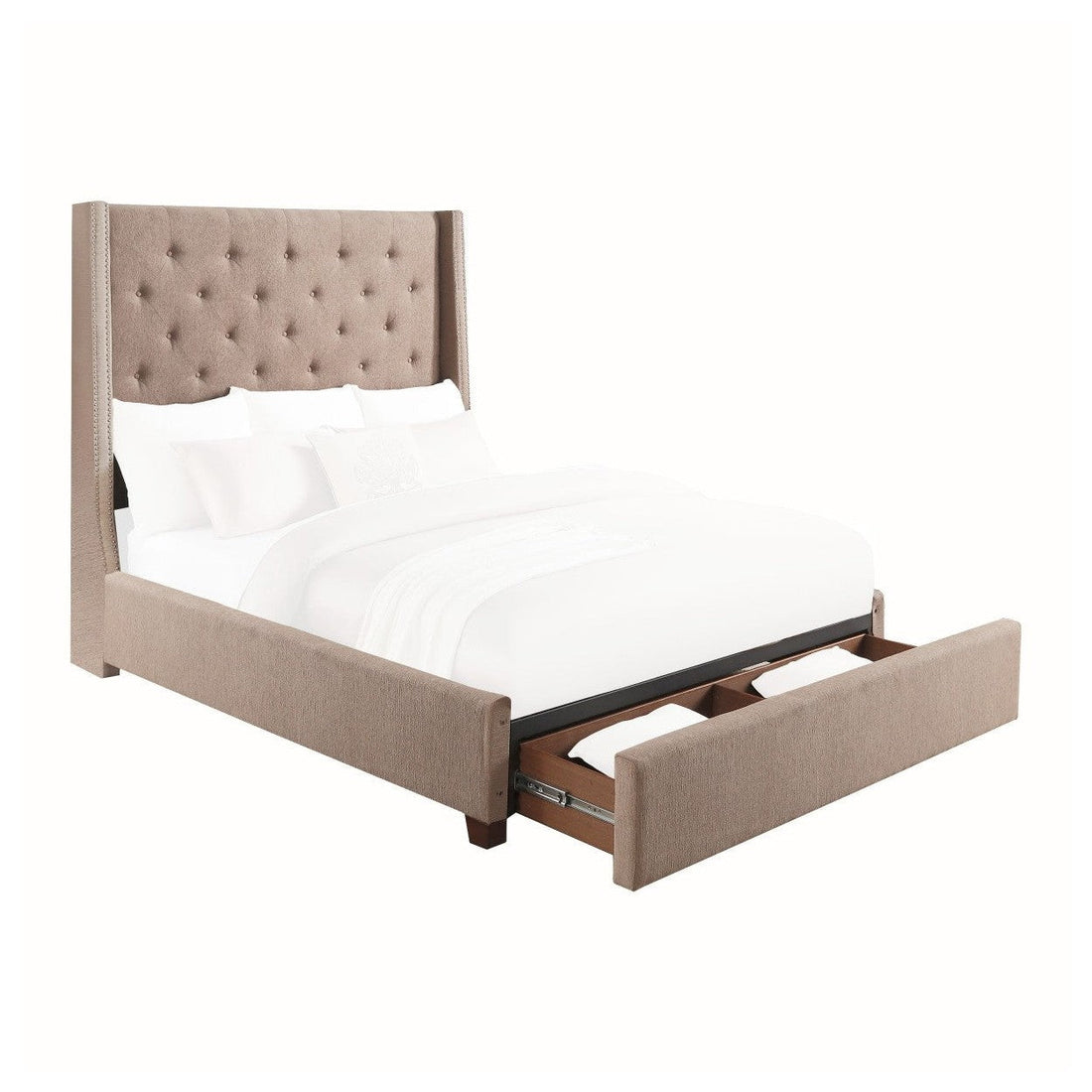 (3) FULL BED W/STORAGE DRAWER, BROWN FABRIC 5877FBR-1DW*