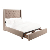 (3) QUEEN BED W/STORAGE DRAWER, BROWN FABRIC 5877BR-1DW*