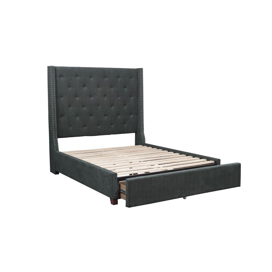 (3) FULL BED W/STORAGE DRAWER, DARK GRAY FABRIC 5877FGY-1DW*