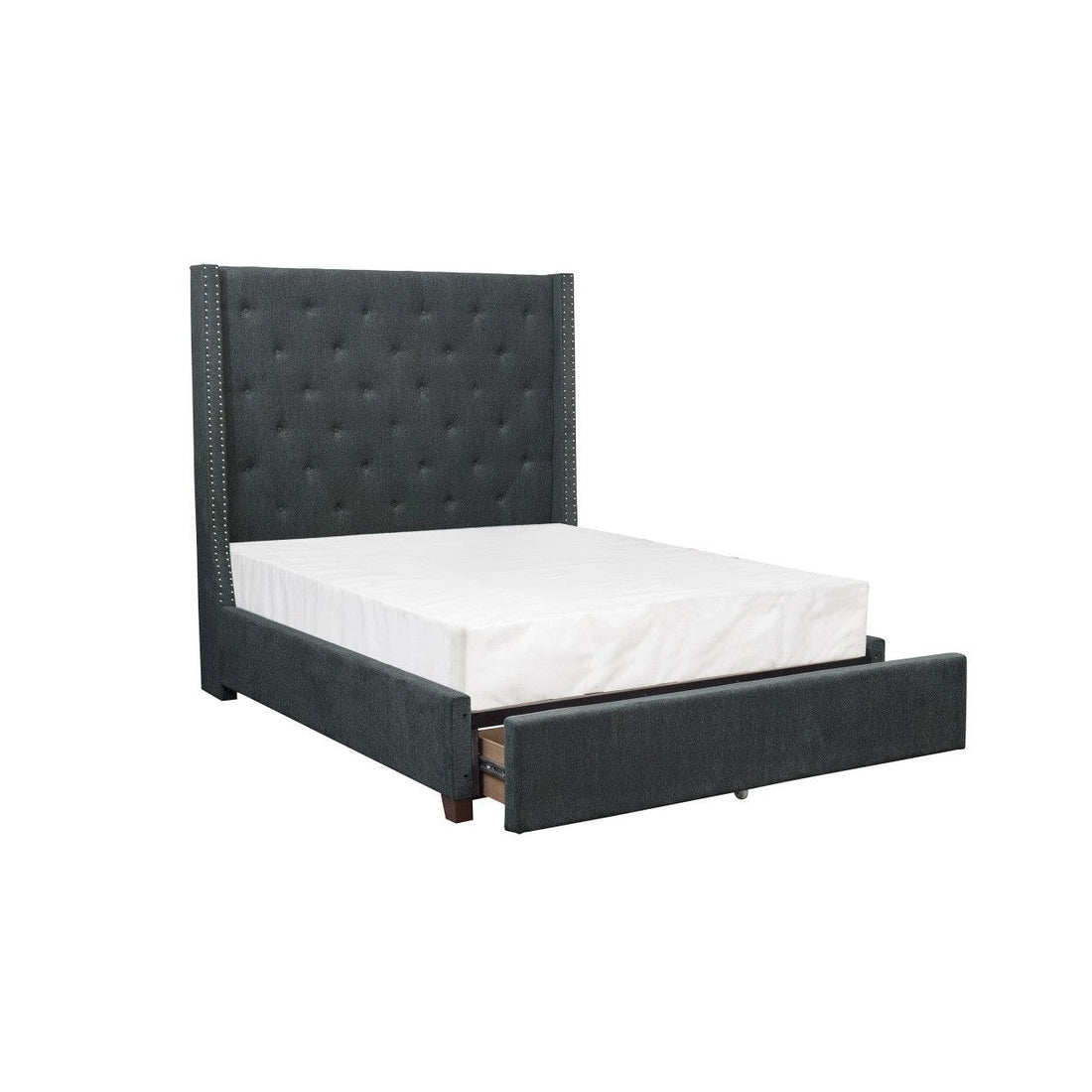 (3) FULL BED W/STORAGE DRAWER, DARK GRAY FABRIC 5877FGY-1DW*