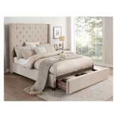 (3) QUEEN BED W/STORAGE DRAWER, BEIGE FABRIC 5877BE-1DW*
