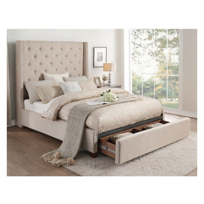 (3) QUEEN BED W/STORAGE DRAWER, BEIGE FABRIC 5877BE-1DW*