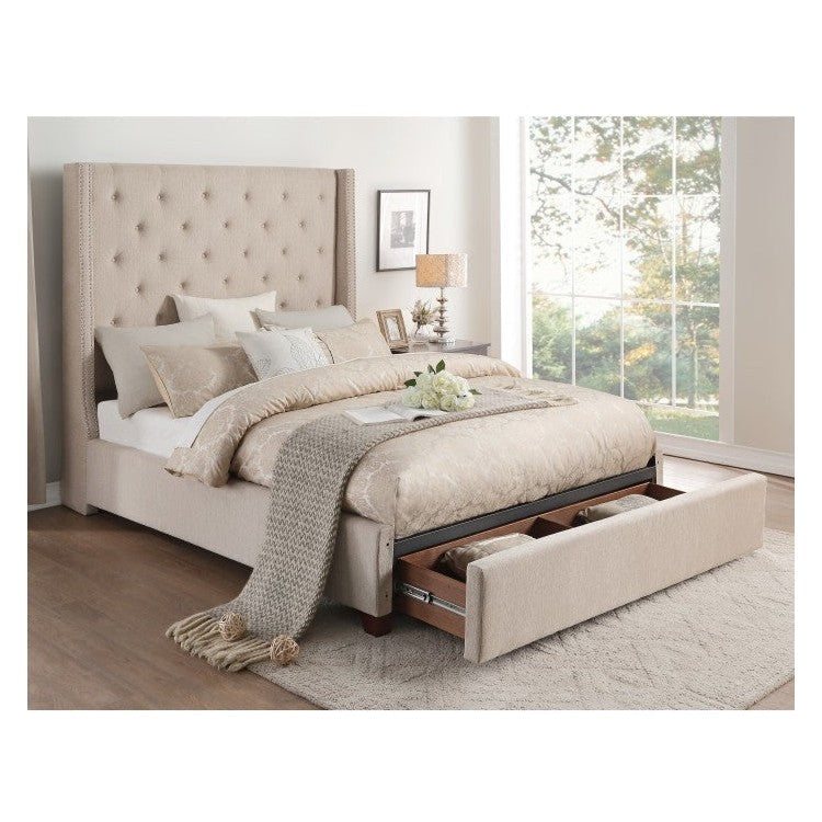 (3) FULL BED W/STORAGE DRAWER, BEIGE FABRIC 5877FBE-1DW*