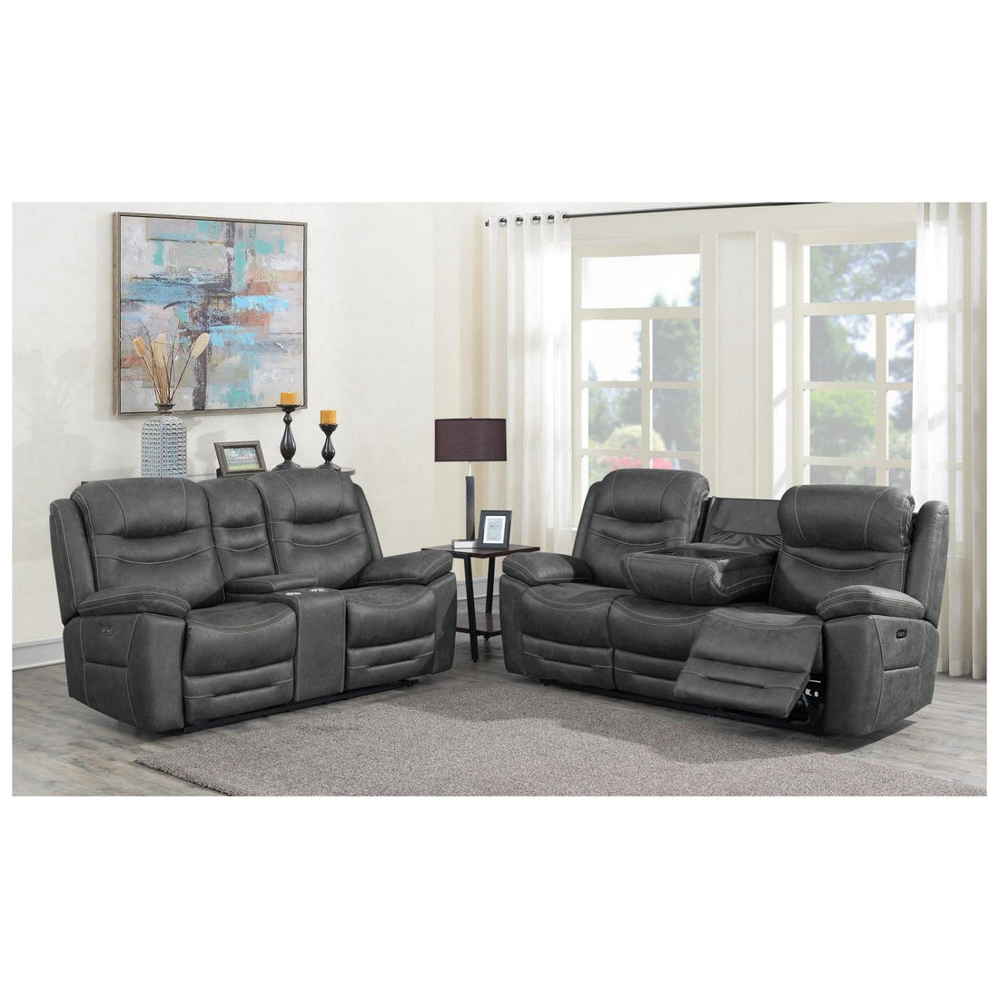 Hemer 2-piece Power^2 Living Room Set Dark Grey 603341PP-S2