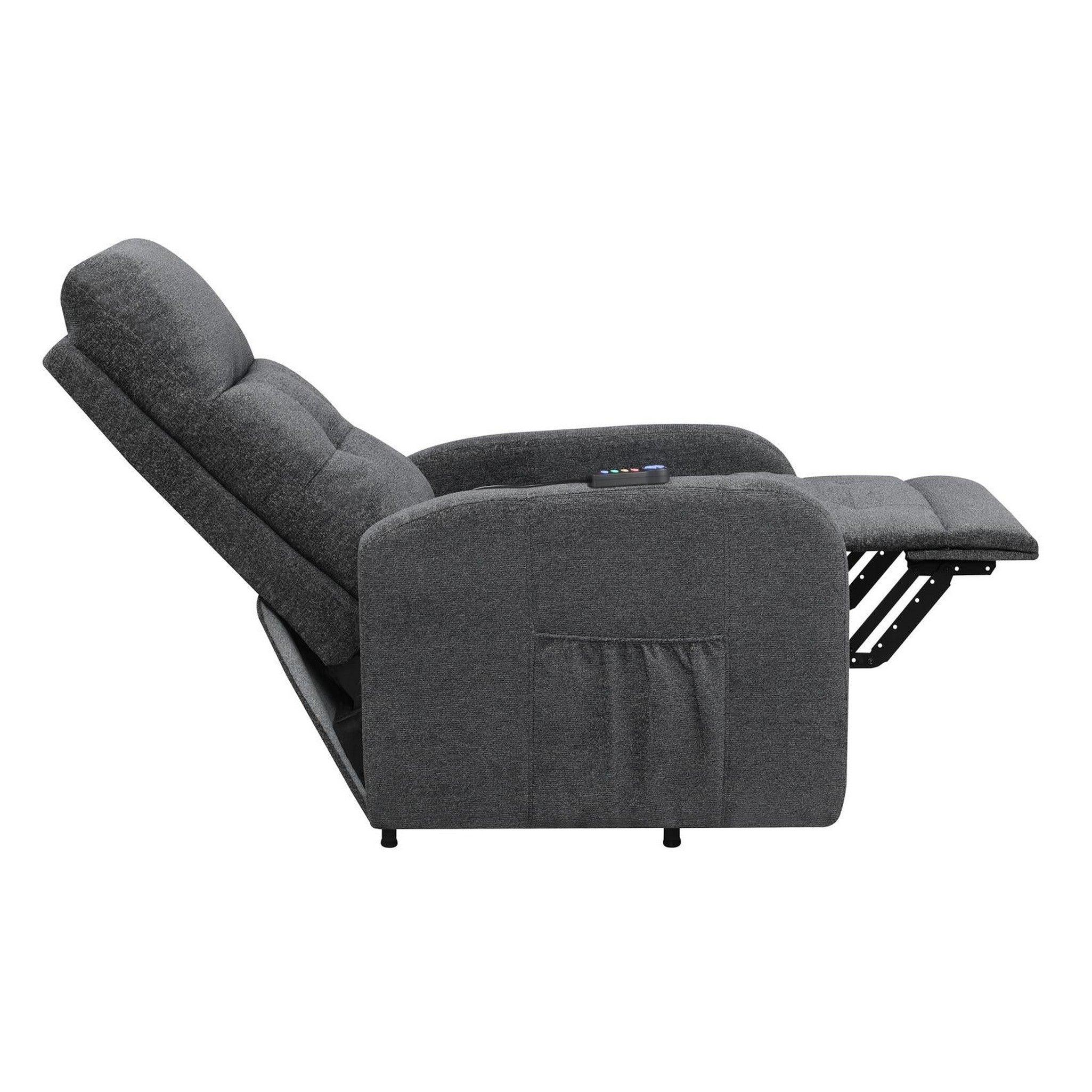 Howie Tufted Upholstered Power Lift Recliner Charcoal 609403P