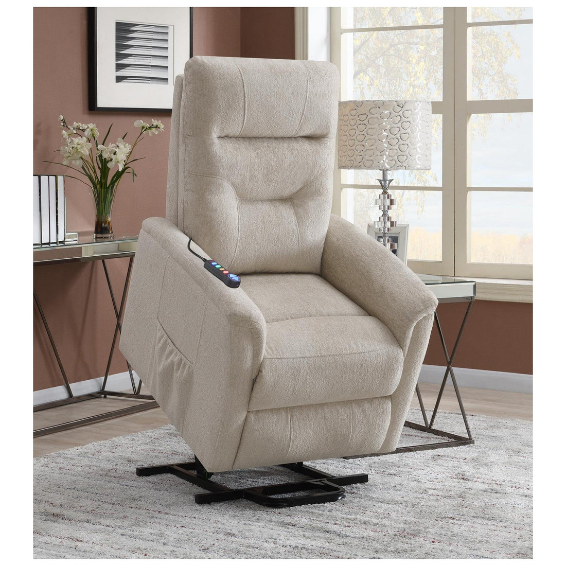 Henrietta Power Lift Recliner with Storage Pocket Beige 609405P