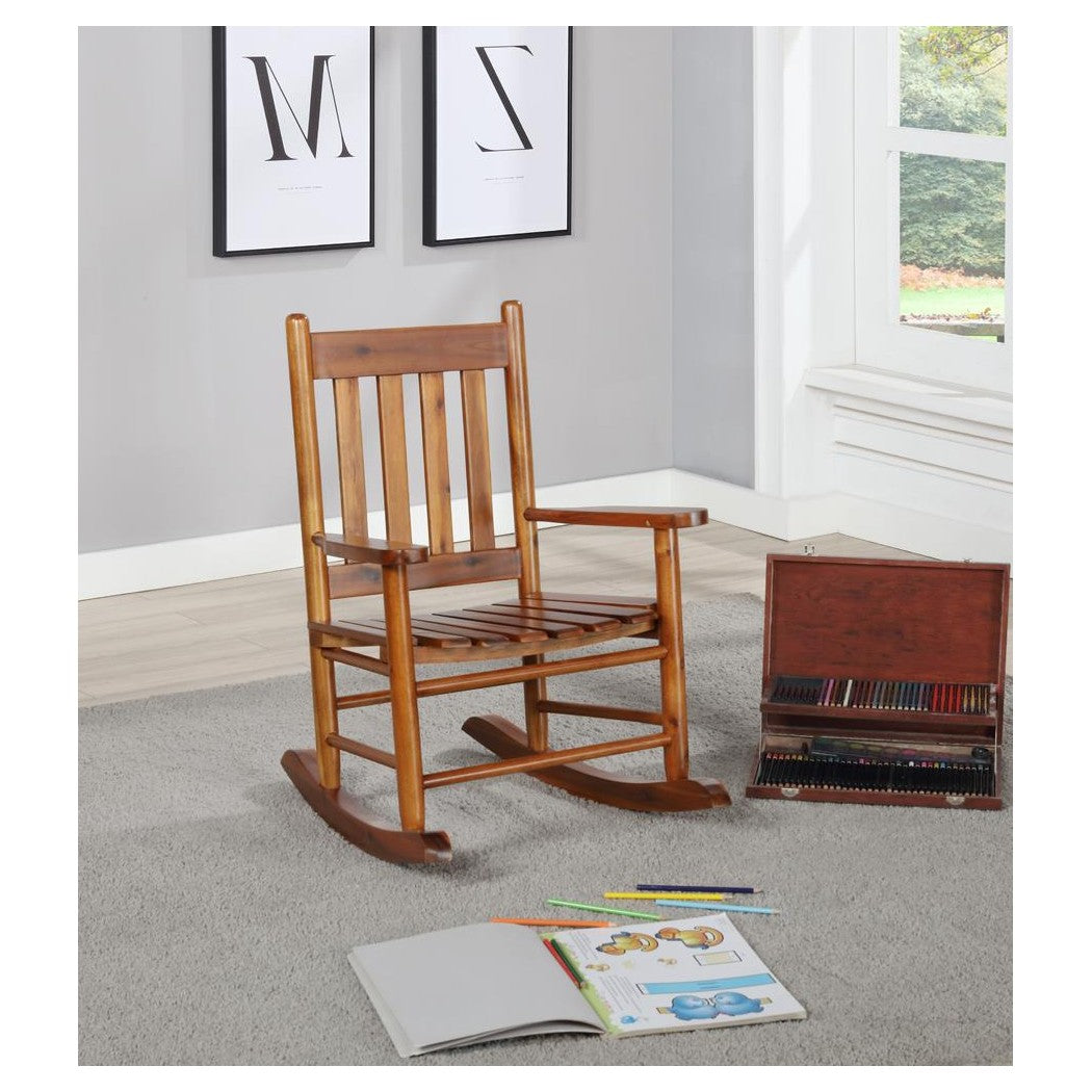 Annie Slat Back Youth Rocking Chair Golden Brown 609452