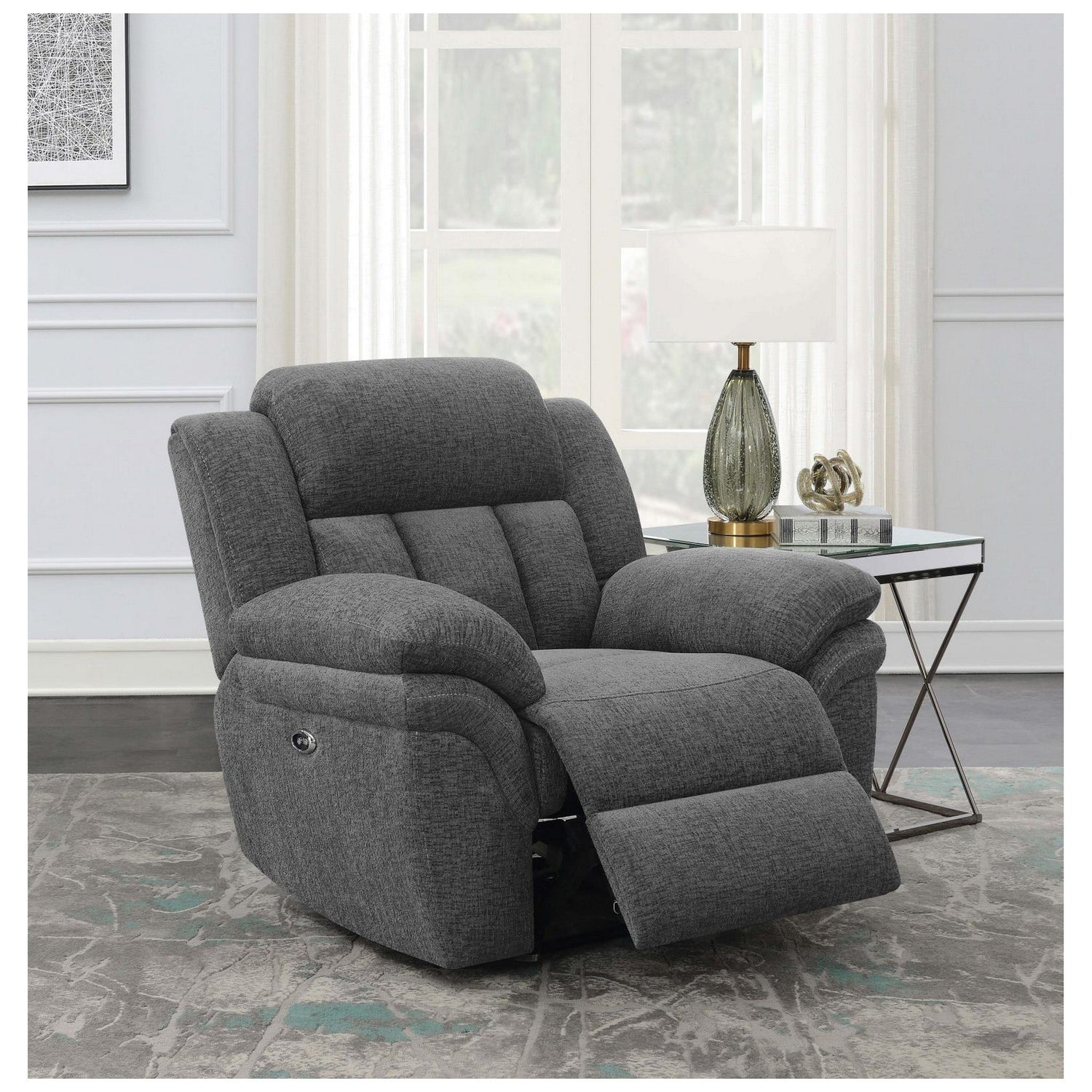 Bahrain Upholstered Power Glider Recliner Charcoal 609543P
