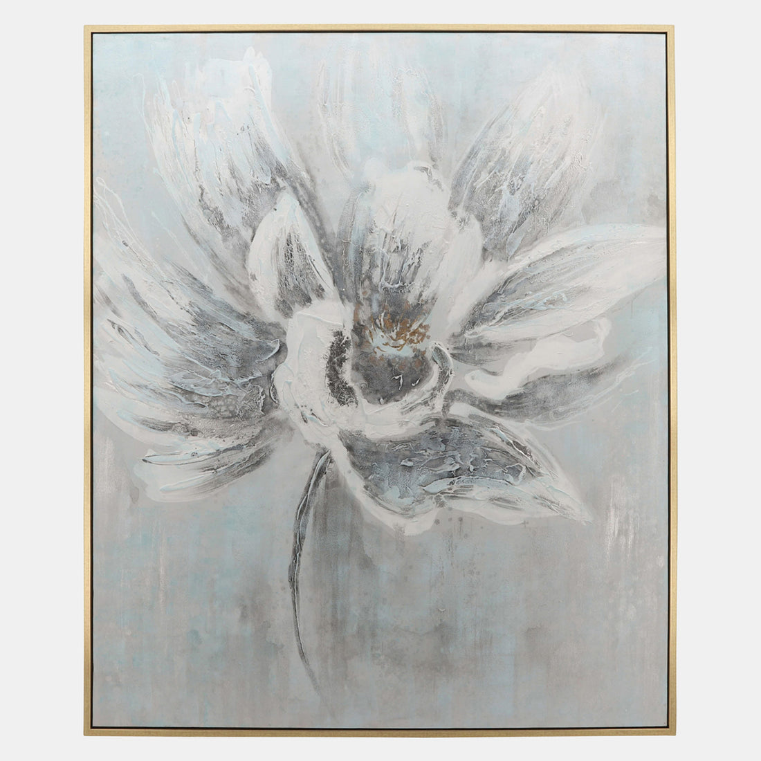 Sagebrook Home 62x52 Flower Canvas, Gray On Gold Frame