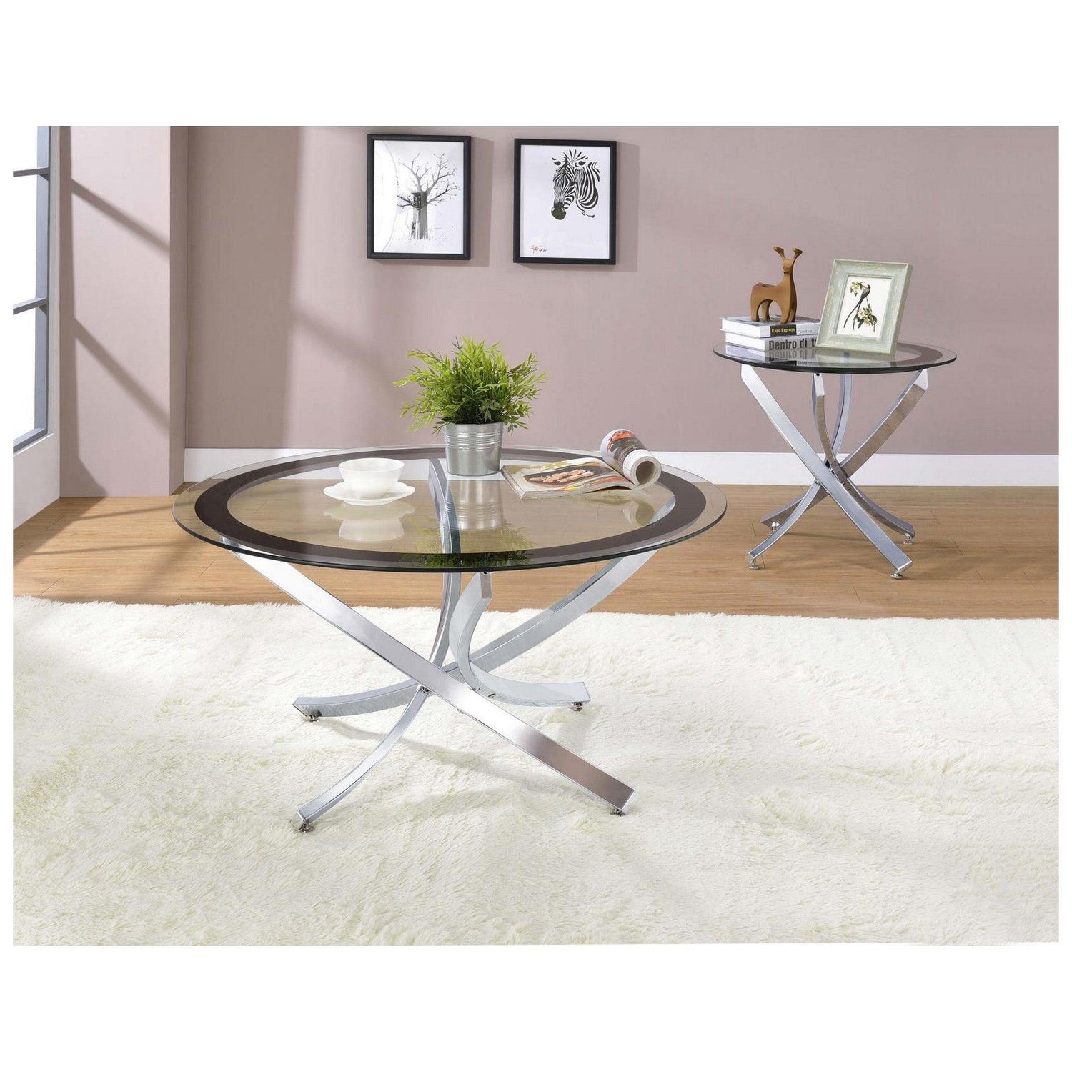 Brooke Glass Top End Table Chrome and Black 702587