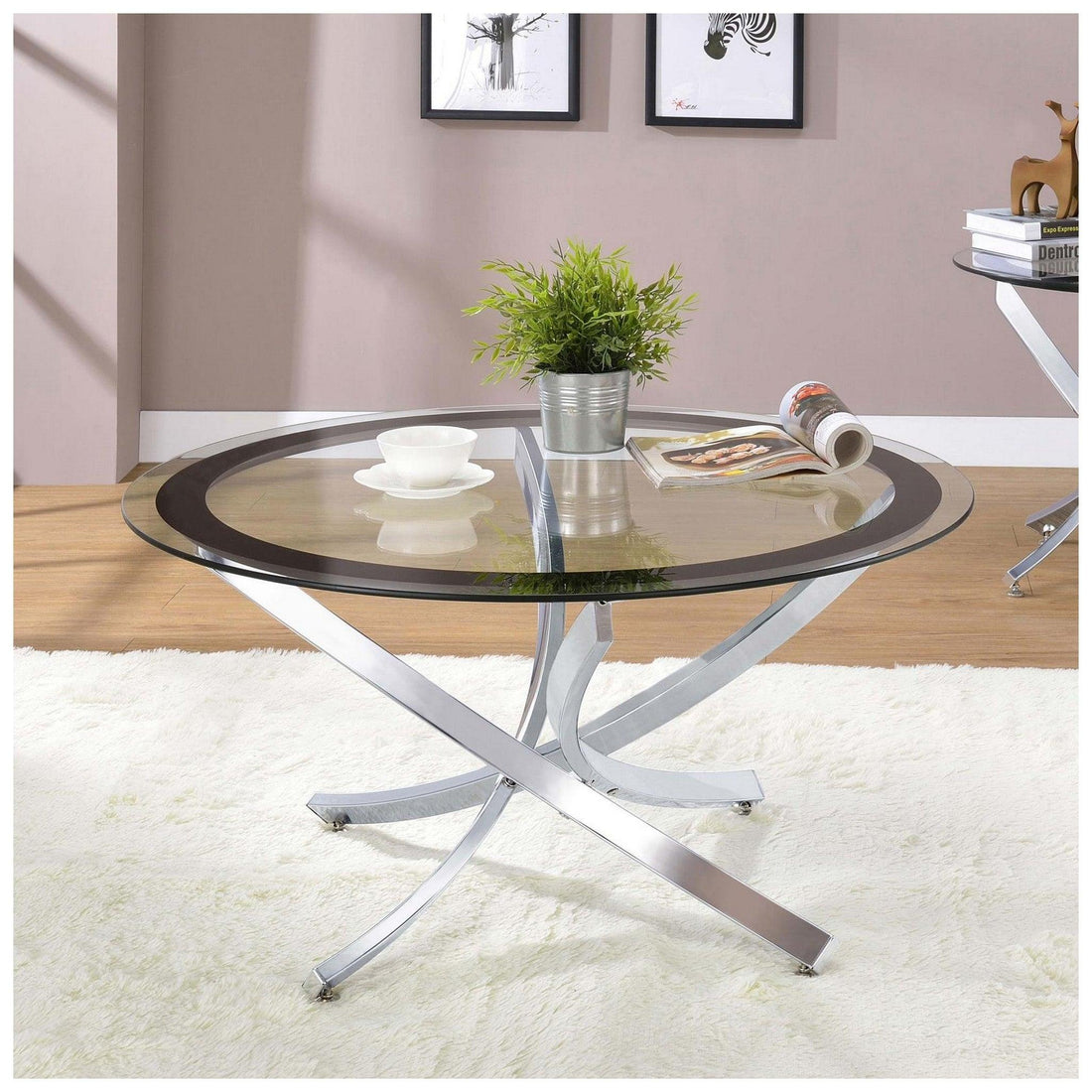 Brooke Glass Top Coffee Table Chrome and Black 702588