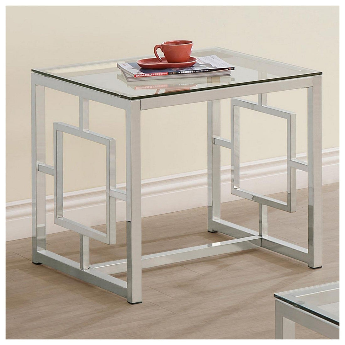 Merced Square Tempered Glass Top End Table Nickel 703737