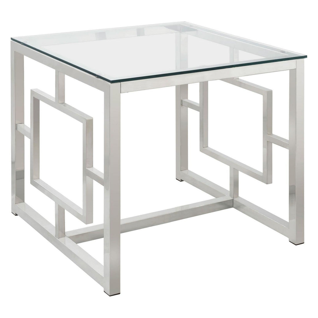 Merced Square Tempered Glass Top End Table Nickel 703737