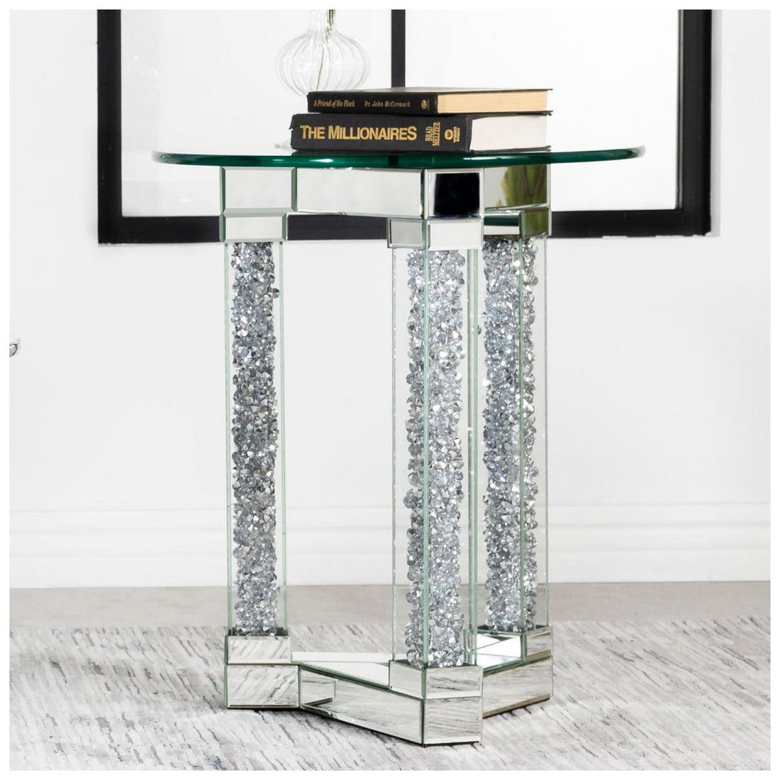 Octave Square Post Legs Round End Table Mirror 708427