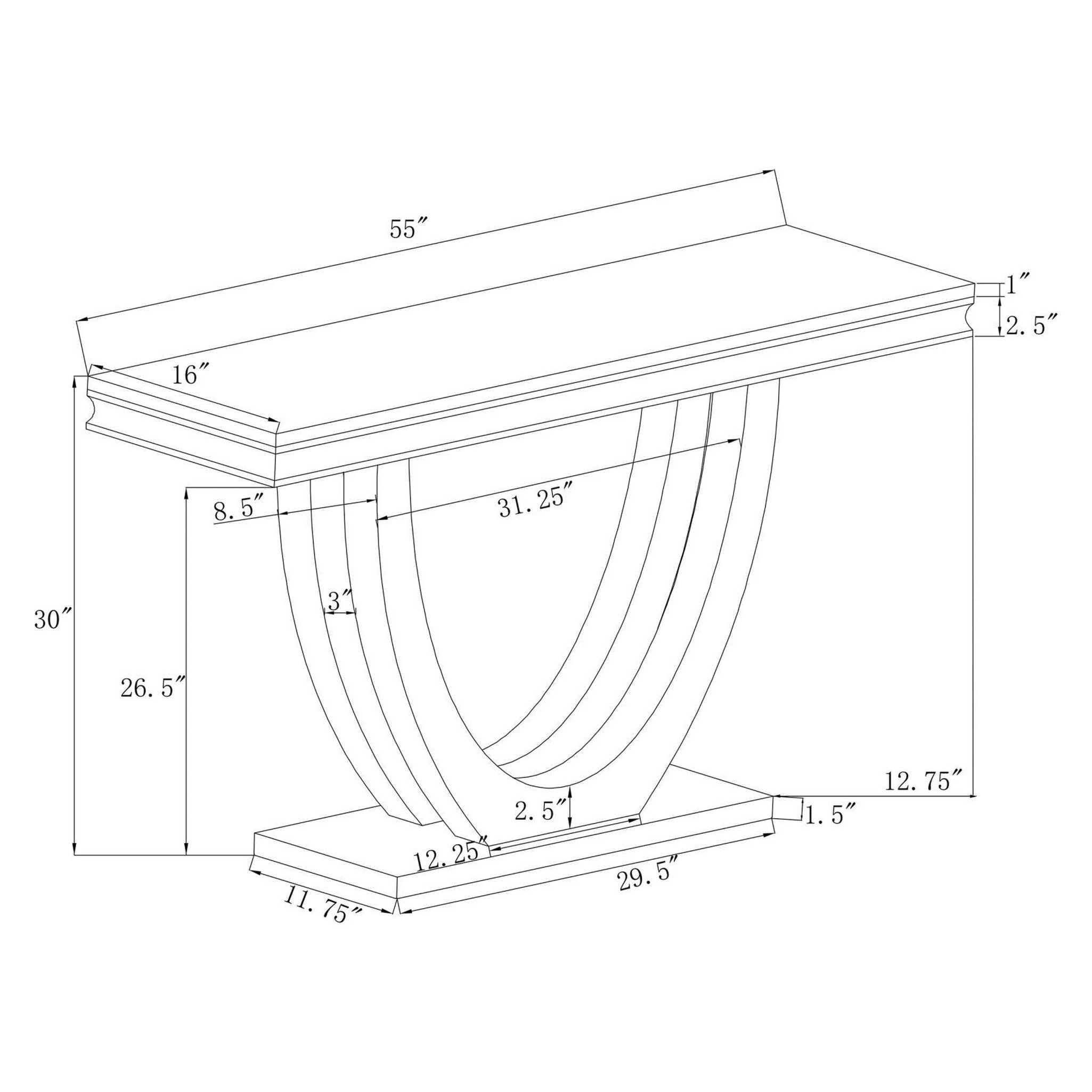 Adabella U-base Rectangle Sofa Table White and Chrome 708539