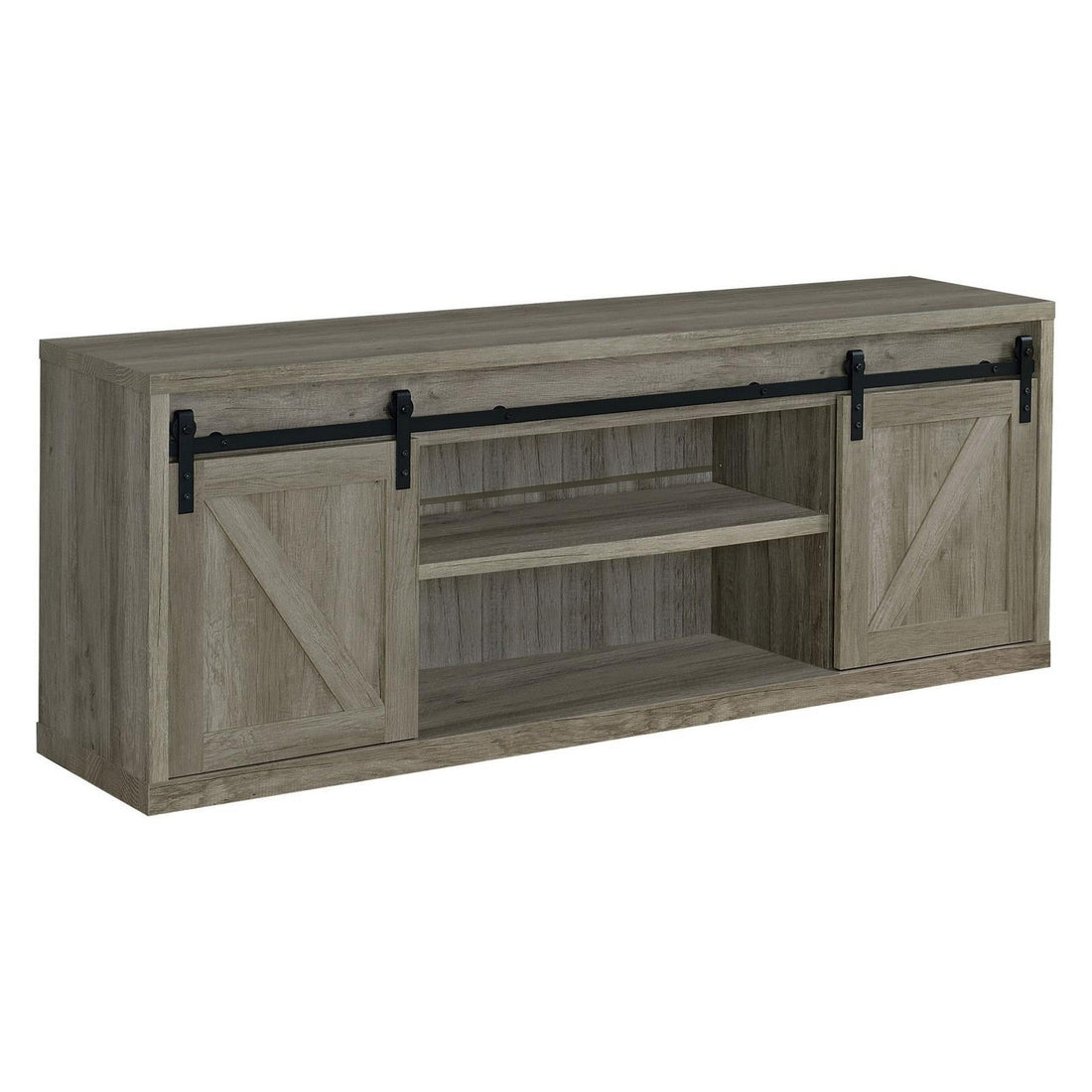 Brockton 71-inch 3-shelf Sliding Doors TV Console Grey Driftwood 723263