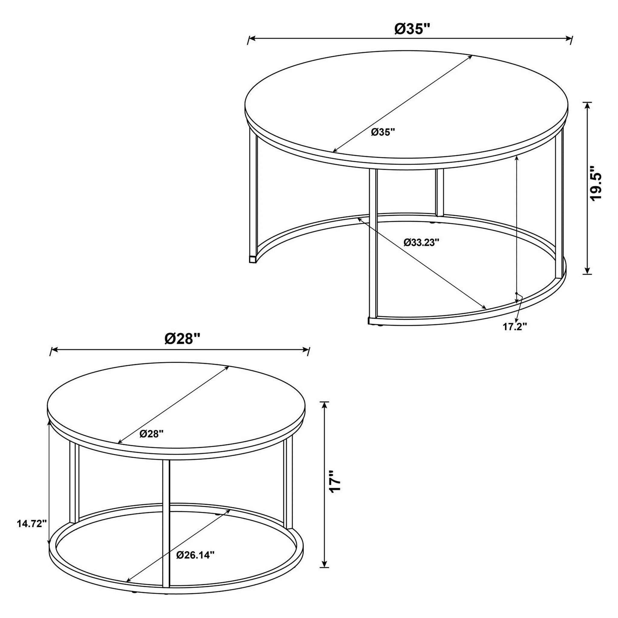 Lainey Round 2-piece Nesting Coffee Table Grey and Gunmetal 736028