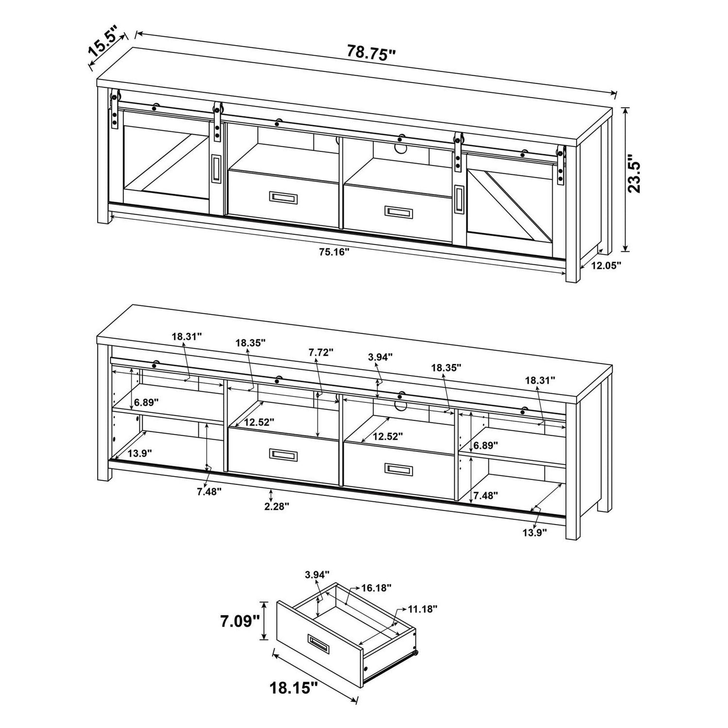 Madra Rectangular TV Console with 2 Sliding Doors 736263