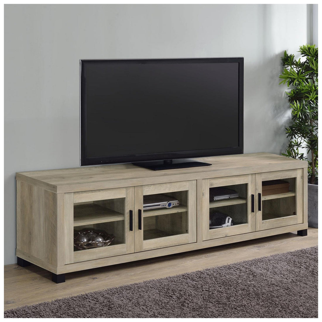 Sachin Rectangular TV Console with Glass Doors 736283