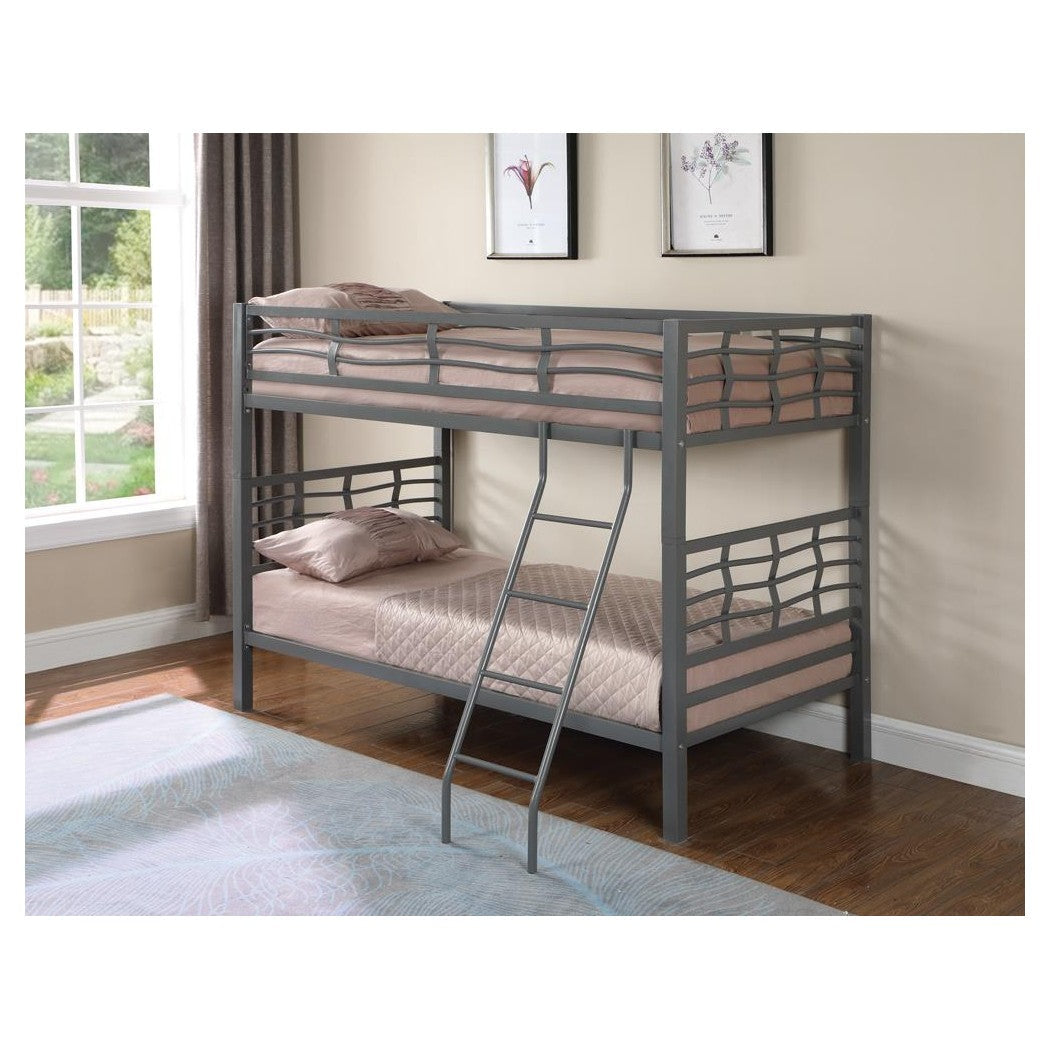 Fairfax Twin over Twin Bunk Bed with Ladder Light Gunmetal 7395