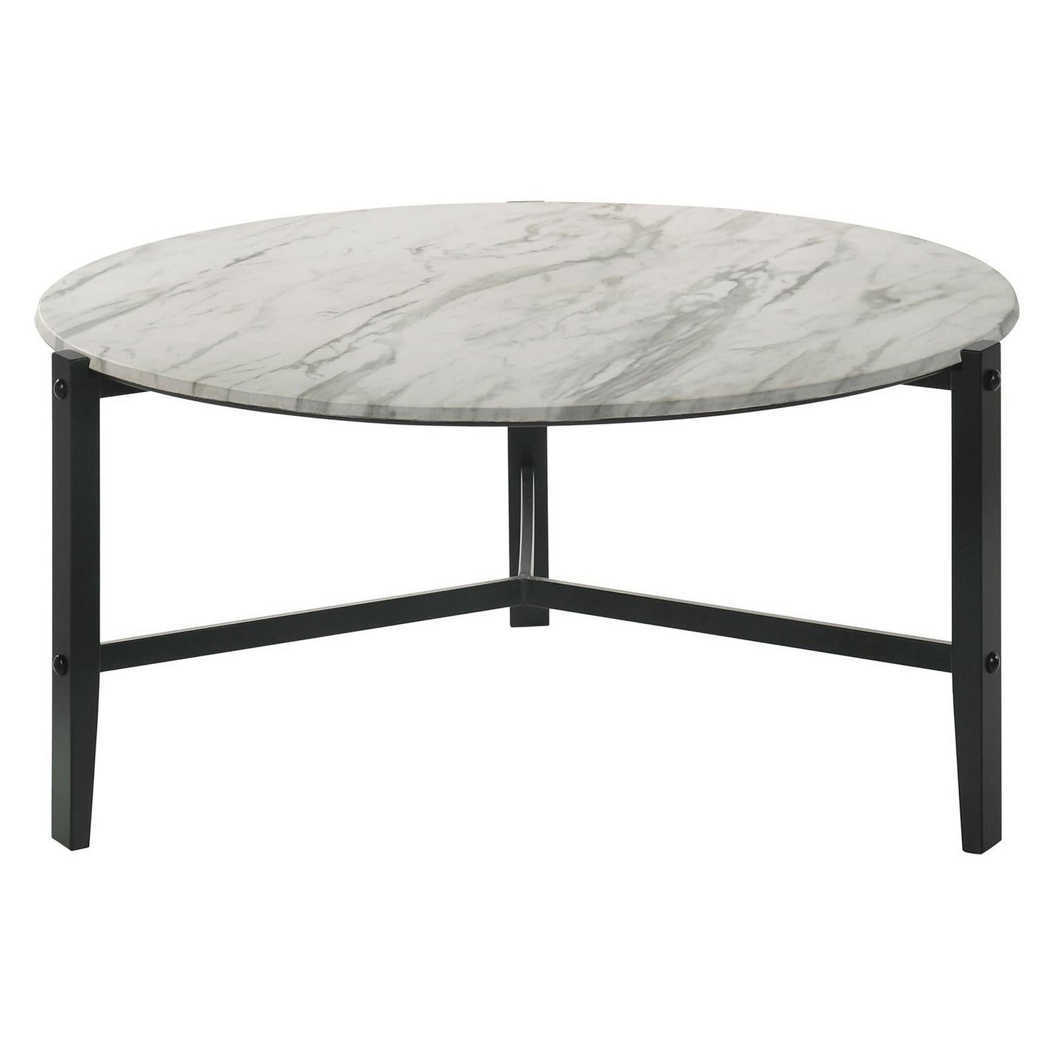 Tandi Round Coffee Table Faux White Marble and Black 753538