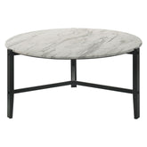 Tandi Round Coffee Table Faux White Marble and Black 753538