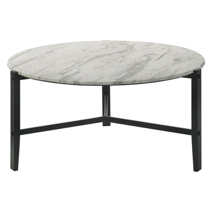 Tandi Round Coffee Table Faux White Marble and Black 753538