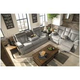 Mitchiner Reclining Sofa with Drop Down Table Ash-7620489