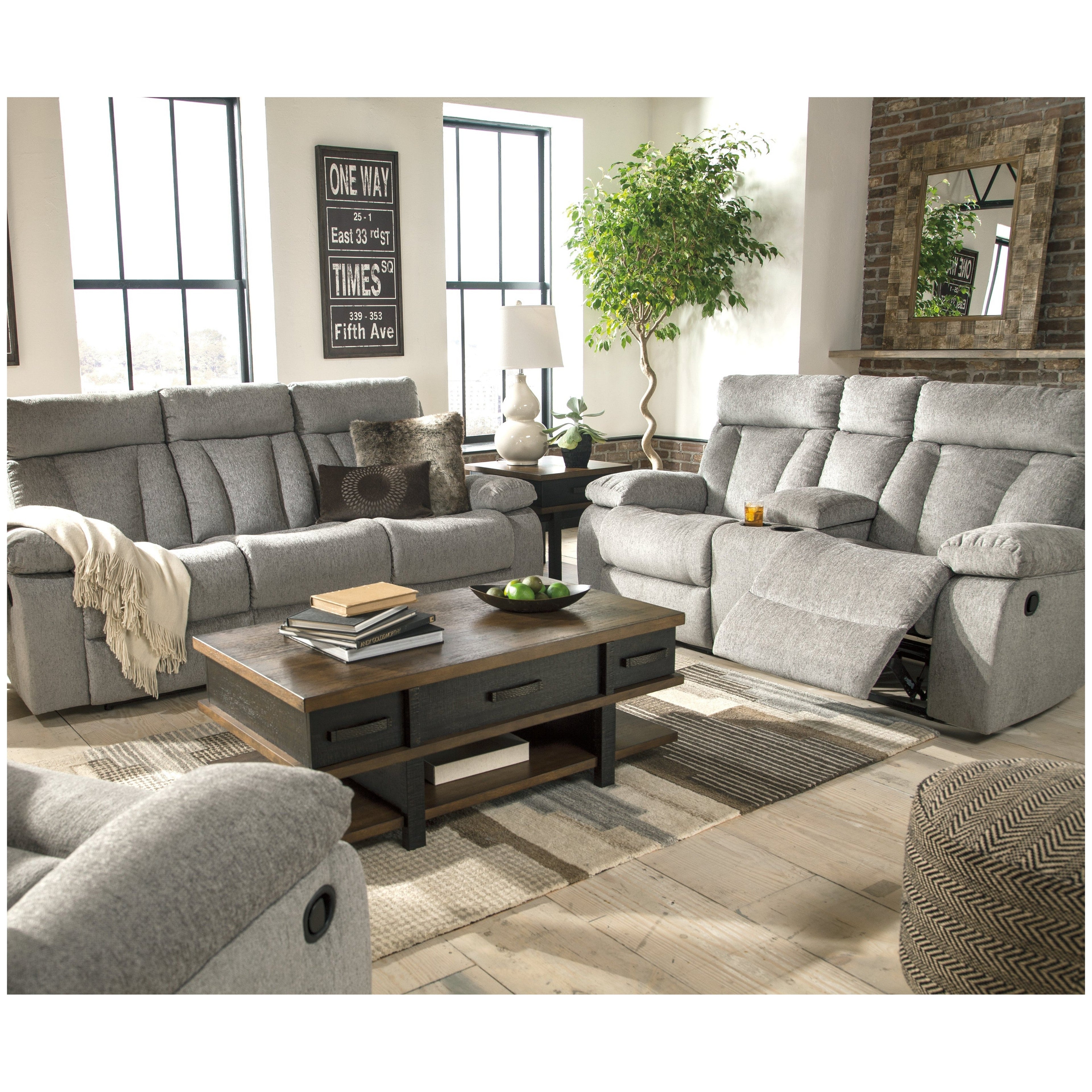 Mitchiner Reclining Sofa with Drop Down Table Ash-7620489