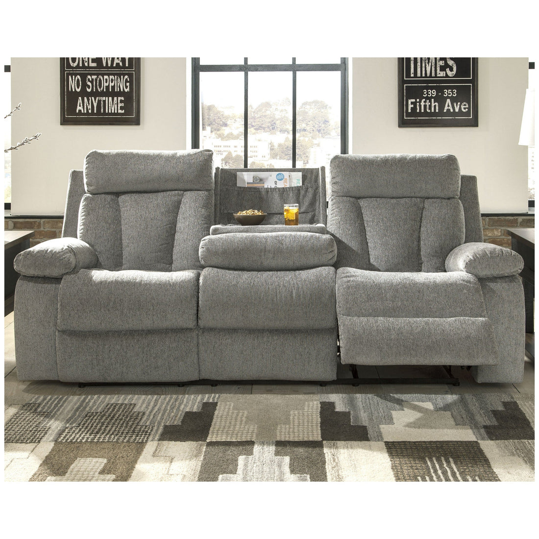 Mitchiner Reclining Sofa with Drop Down Table Ash-7620489