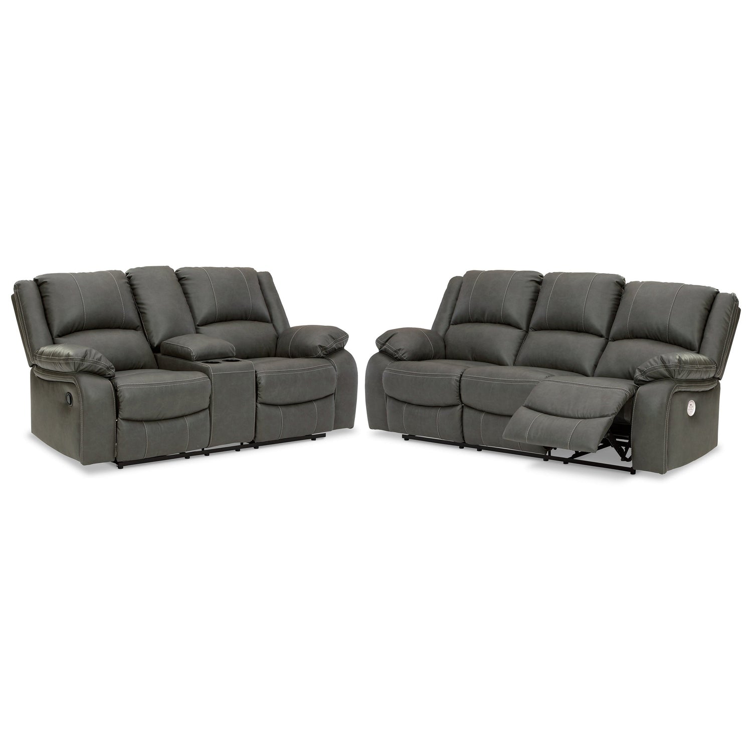Calderwell Power Reclining Sofa and Manual Reclining Loveseat Ash-77103U2
