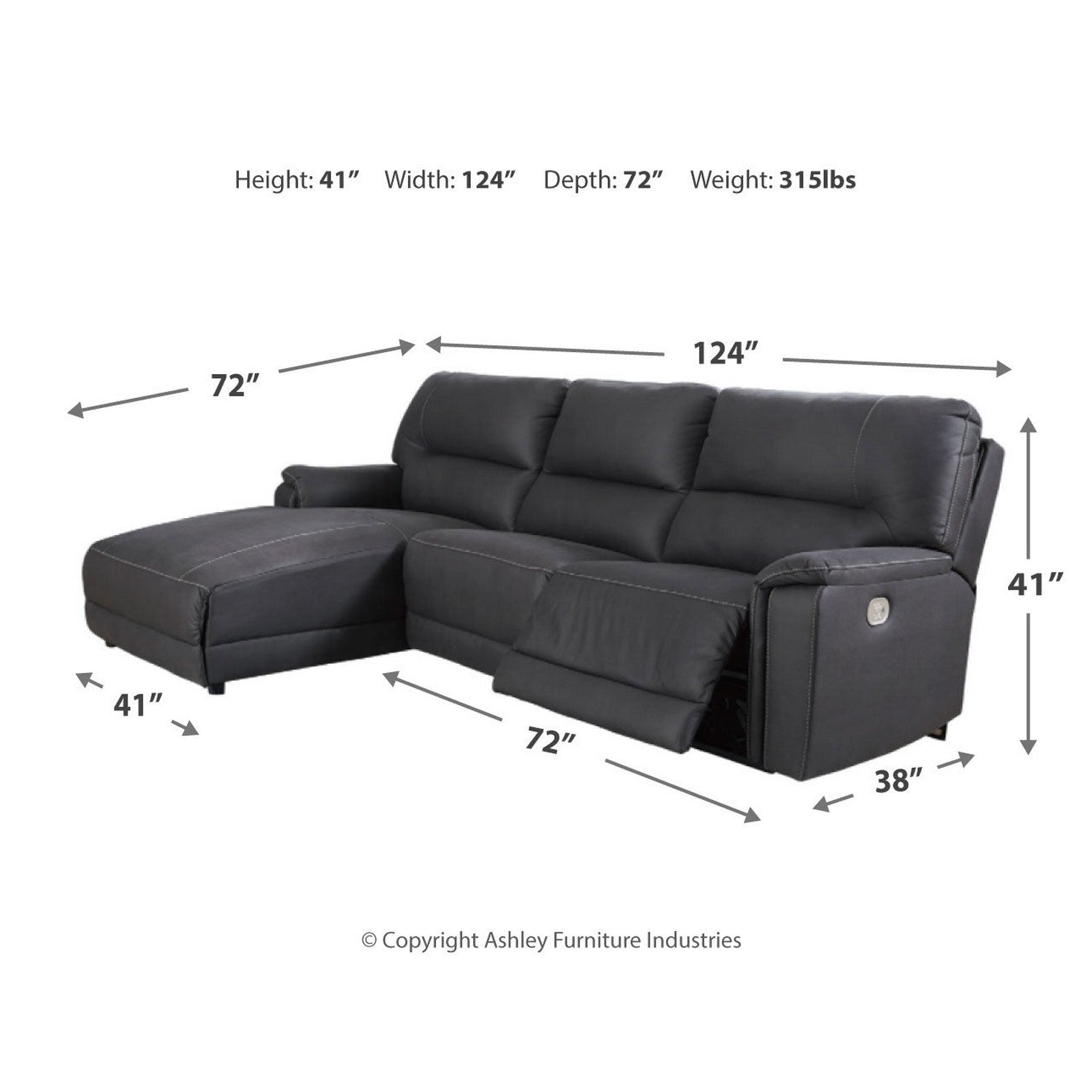 Henefer 3-Piece Power Reclining Sectional with Chaise Ash-78606S2