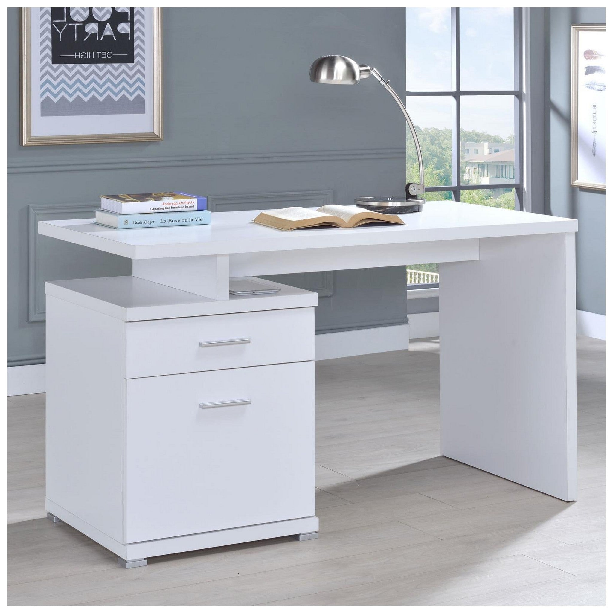 Tracy Modern Office Desk with Storage Drawers and File Cabinet