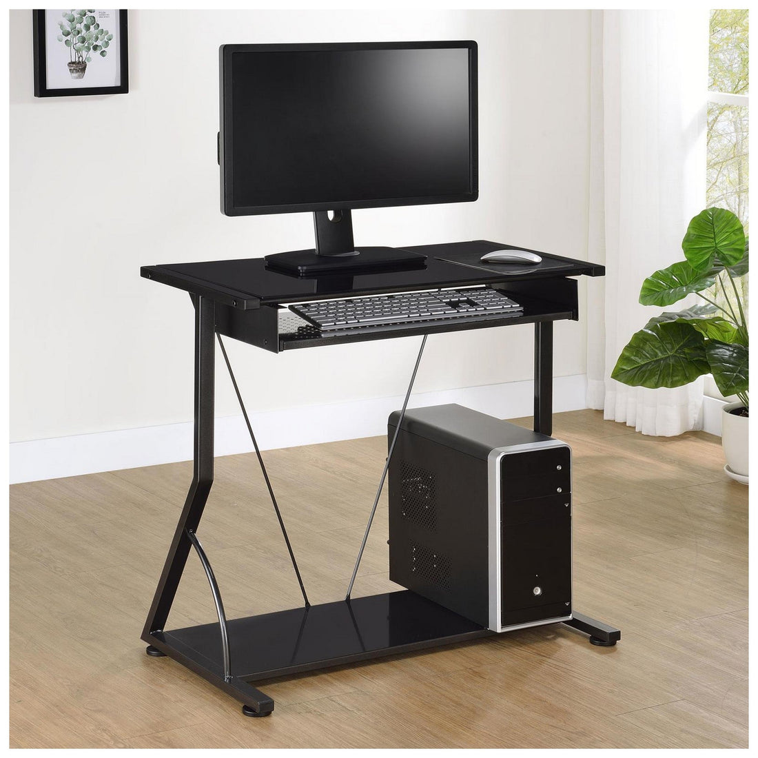 Alastair Computer Desk with Keyboard Tray Black 800217