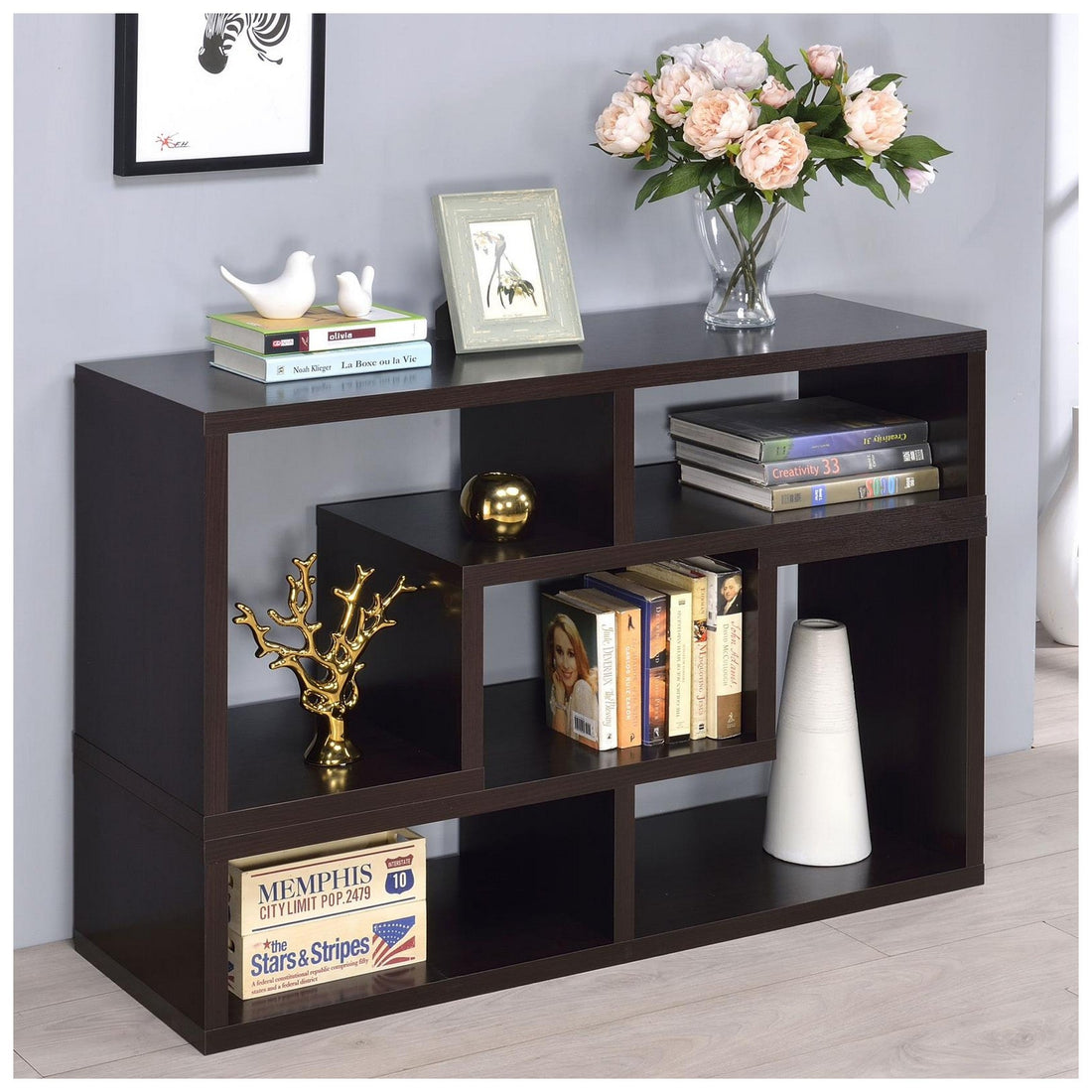 Velma Convertible TV Console and Bookcase Cappuccino 800329