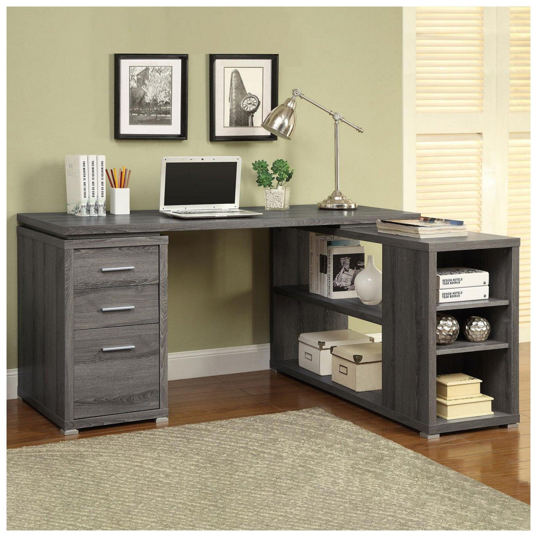 Yvette L-shape Office Desk Weathered Grey 800518
