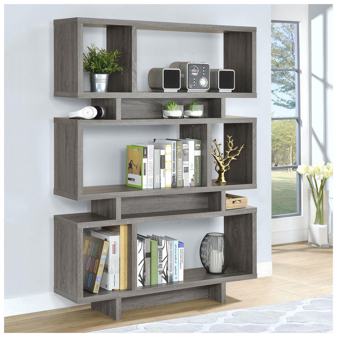 Reid 3-tier Geometric Bookcase Weathered Grey 800554