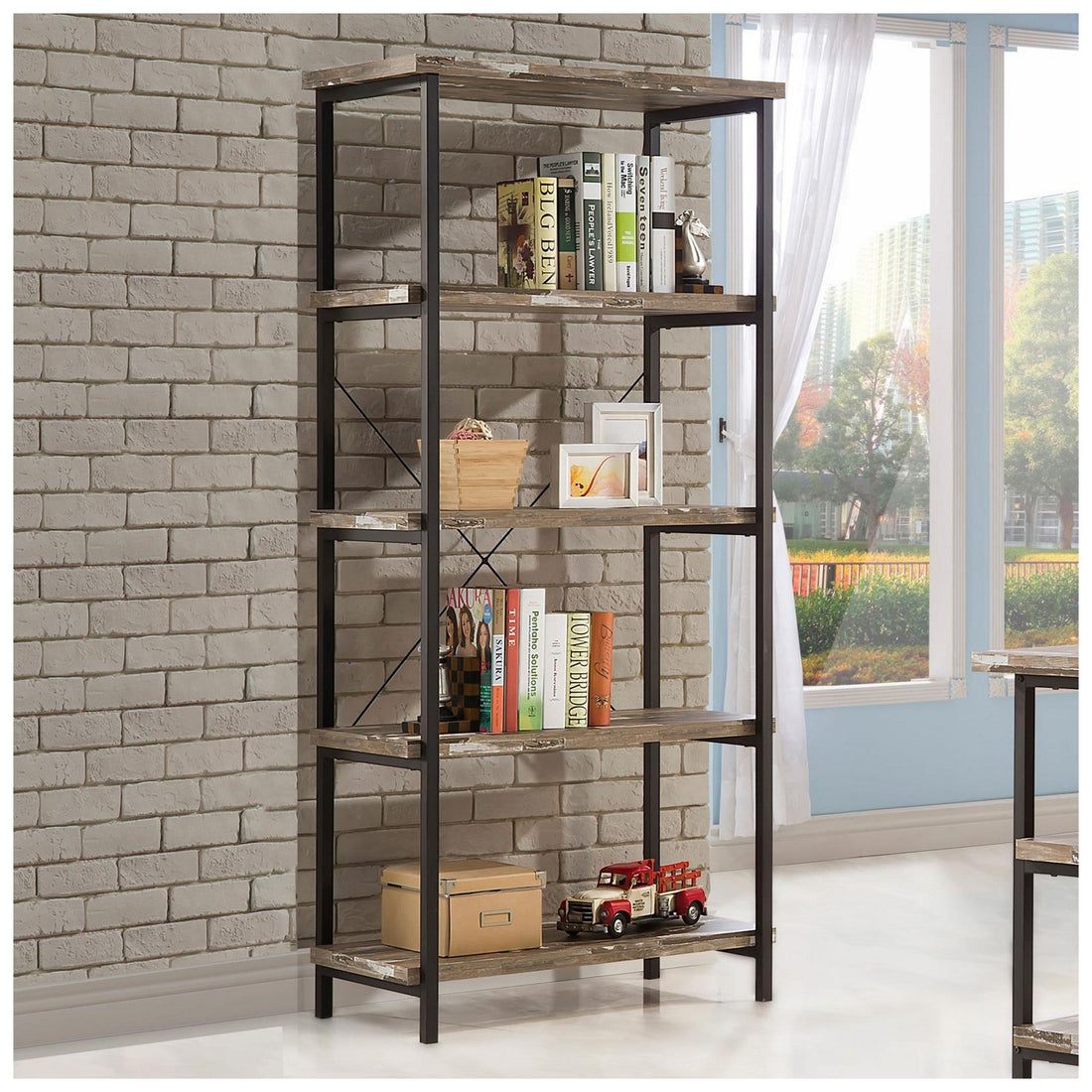 Kemper 4-shelf Bookcase Salvaged Cabin and Black 801552