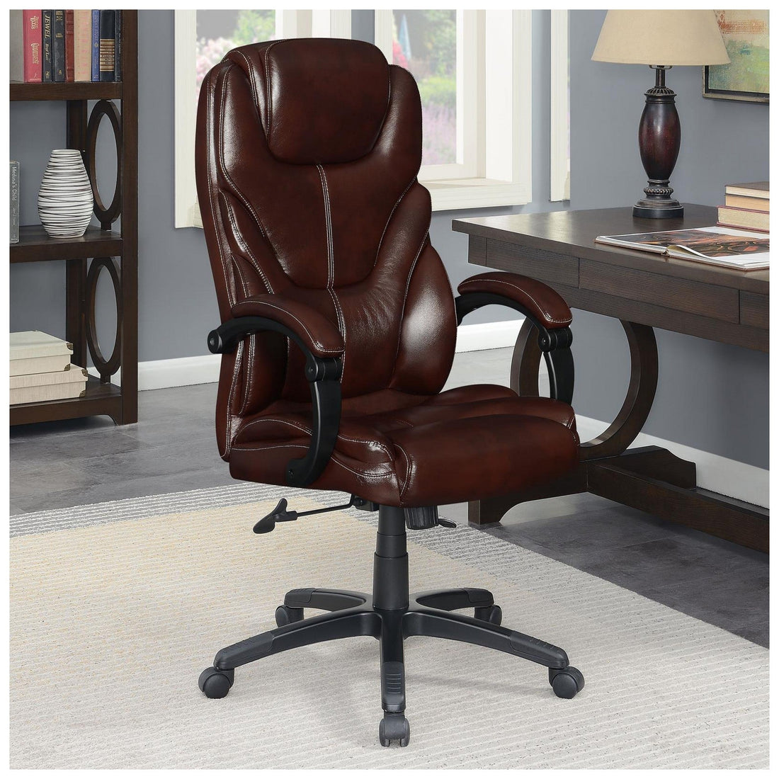 Upholstered Curved Arm Office Chair Brown and Black 802258