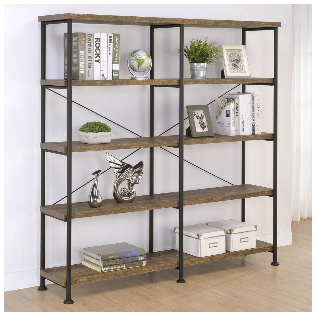 Analiese 4-shelf Open Bookcase Rustic Oak 802545