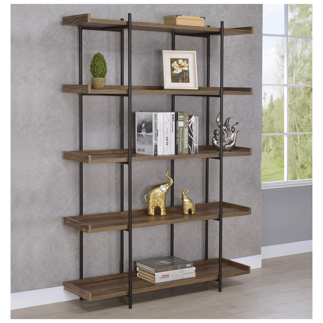Laxton 5-shelf Bookcase Aged Walnut 804294