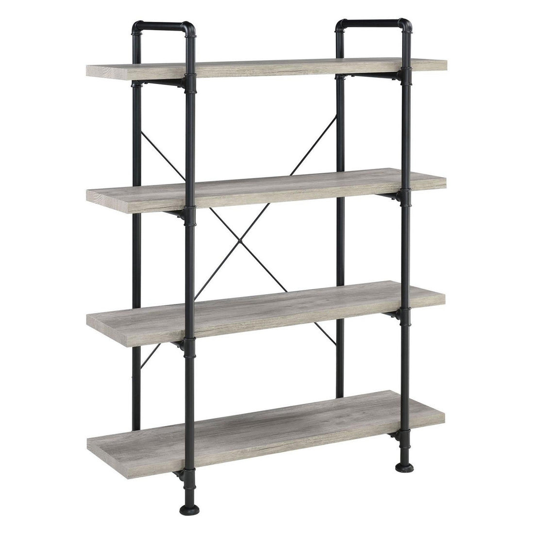 Delray 4-tier Open Shelving Bookcase Grey Driftwood and Black 804406