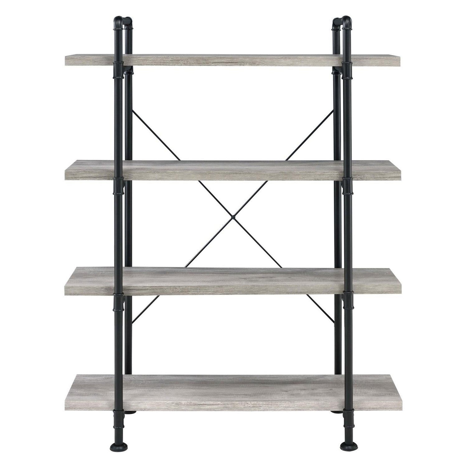 Delray 4-tier Open Shelving Bookcase Grey Driftwood and Black 804406